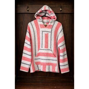 M size- Baja Hoodie Pullover Sweater -Striped Mexican Blanket Style Hooded Top